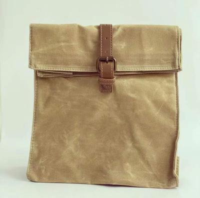 China Organic Reusable Eco-Friendly Waterproof Foldable Waxed Canvas Cooler Easy Carry Lunch Bag for sale