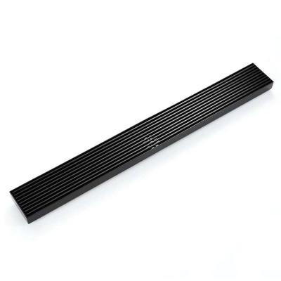 China Modern Matt Black Hide Out Rectangular Bathroom Shower Tile Insert Long Stainless Steel Floor Drain for sale