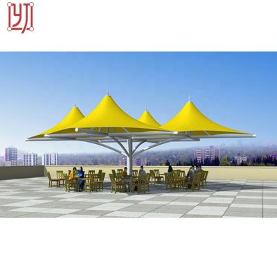 China Modern Street Cafes Shade Fabric Membrane Structure Umbrella Tension Canopy for sale