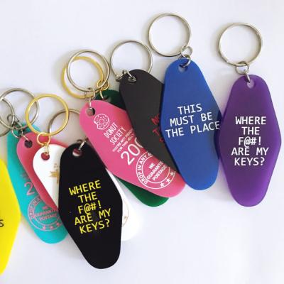 China Custom promotional plastic acrylic hotel motel printing promotion gift logo key chain for sale