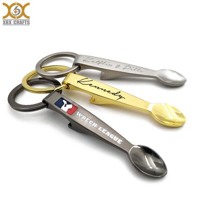 China Viable Custom Mixed Color Mini Spoon Shape Metal Bottle Opener Key Chain With Logo for sale