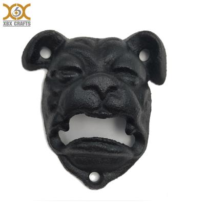 China Viable Wholesale Antique Black Bulldog Cast Iron Wall Mount Head Bottle Opener for sale