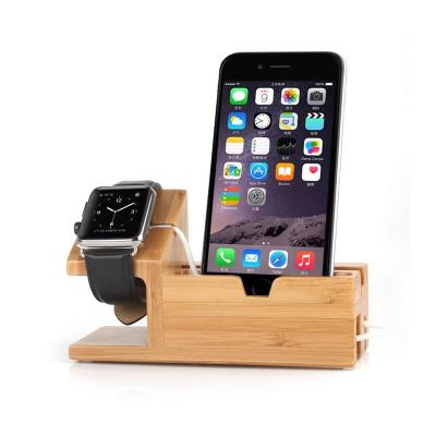 China Charging iPhone Charging Station for Multiple Devices, 3 USB Fast Charger Left Dock Bamboo Charging Station for Apple iPad Watch for sale