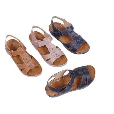 China New Fashion Trend Women's Flat PU Women's Leather Sandals Simple Female Korean Ladies Ladies Sandals for sale