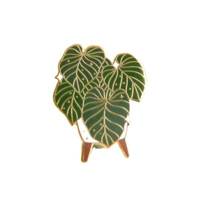 China Europe Leaf Shape Metal Lapel Pin Grass Tree Leaf Plant Custom Epoxy Pins Hat Enamel Pin Grass Tree Leaf Plant Bulk Badge for sale