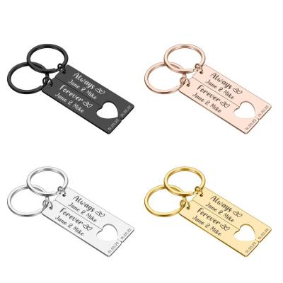 China Europe 2 Pieces Custom Bar Metal Lovers Key Chain Heart Shaped Ring Heart Shaped Ring Set Personalized Gifts for sale