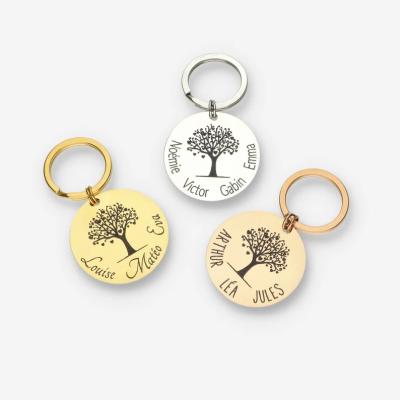 China Decorating Gift Personalized Birthday Gifts For Best Friend Birth Flower Round Metal Charm Key Ring Jewelry Accessory Chain Keychain for sale