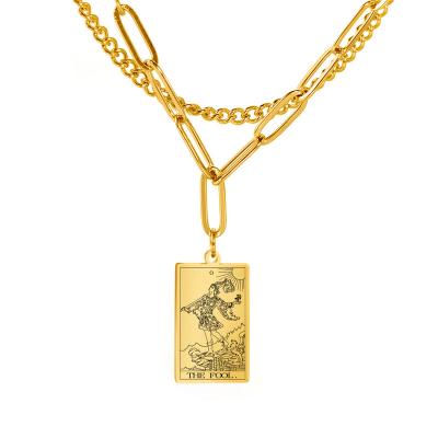 China OEM/ODM Square 12 Signs Stainless Steel Necklace Jewelry Double Layer Chain Tarot Card Hot Selling Pendant Necklace for sale