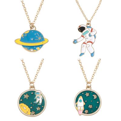 China Cute Earth Escape! Astronaut Rocket Planet Spaceman Universe UFO Space Craft Stars Enamel Pendant Necklace For Astrophile for sale