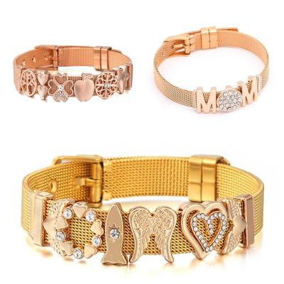 China Hot Selling Bracelets Heart Angel Wings Watch Band Bracelet Rose Gold Plated Cz Knot Stainless Steel Jewelry Diy For Gifts for sale