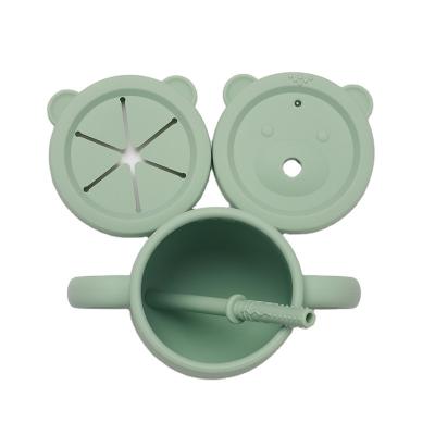 China Modern 2023 New Customized Bpa Free Eco Friendly Spill-Proof Silicone Baby Feeding Cup Children Snack Cup With Straw Handle for sale