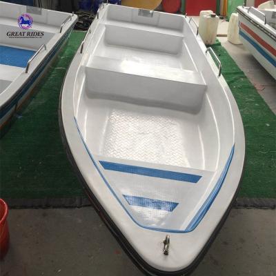 China Pleasure Wholesale 4.3m Fiberglass Floor Fishing Rowing Boat Power Motorboat For Sale for sale