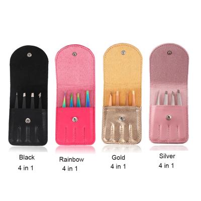 China FOCSTAR Brand New High Quality and Top Selling 4Pcs Stainless Steel Eyebrow Tweezers Set With PU Pouch (BT4003) for sale