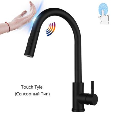 China Sense Faucets Pull Out Smart Touch Control Kitchen Faucet Torneira De Cozinha Crane Touch /Non Induction Mixer Sensor Black Kitchen Faucet for sale