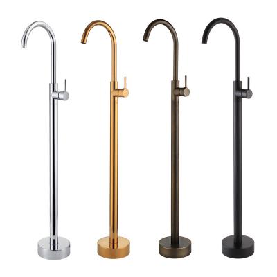 China Without Sliding Bar Black Polished Brass Bathroom Crane Bath Mixer Tap Chrome Floor Stand Tub Shower Faucet Swivel Spout for sale