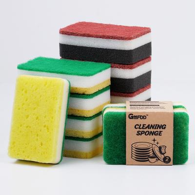 China Kitchen Viable Pot Scrubber Cloth Wash Dish Pan Stove Hood Double Side Cleaning Nylon Three Color High Density Sponge for sale