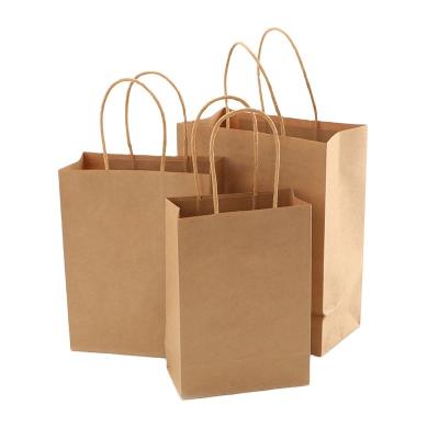 China Recyclable Paper Handle Kraft Paper Bags For Retail Small Botiques Pop Corn Paper Sack Plain Luxury for sale