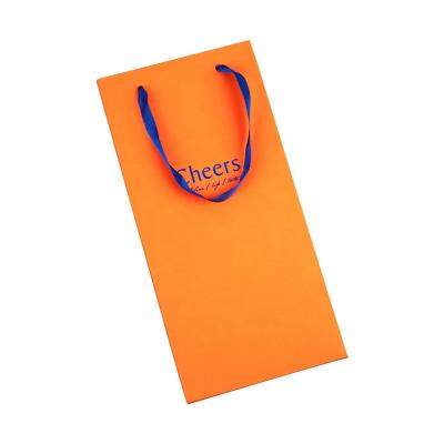 China Recyclable Custom Logo Wine Bottle Liquor Orange Cheap Wine Paper Bags With Handle Lucite Gift Bags for sale