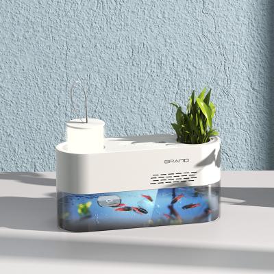 China 2021 Design 2021 USB Power Cable Power Mini Aquarium Modern Unique Acrylic Tank Small Desktop Table Decoration With Colorful Light for sale