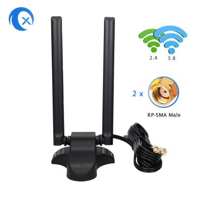 China Dual Band 2.4GHz 5GHz RP-SMA WiFi Antennae With 6.5 Feet Extension Cable For PC Desktop Computer Wireless Bluetooth for sale