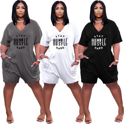 China 2021 summer new QUICK DRY women's fashion letter printing V-neck loose peoce one plus size casual overalls for sale