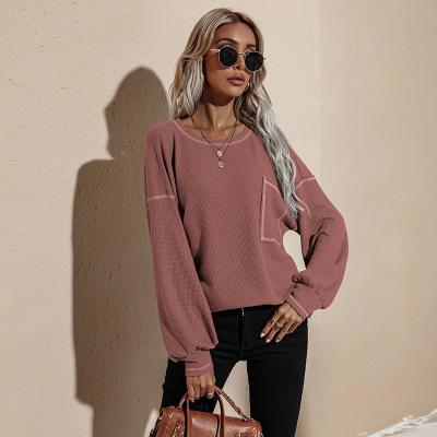 China Anti-wrinkle Women Solid Color Waffle Casual Sweatshirts Autumn And Winter Loose Style Slim Sweaters for sale