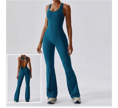 China New Summer Rocket One Piece Yoga Bodycon Wide Leg Jumpsuit Backless QUICK DRY Quick Dry Rompers For Women for sale