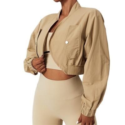 China Anti Workout UV Women Crop Top Women's Breathable Neck Gym Equipment Casual Yoga Jackets With Pockets for sale