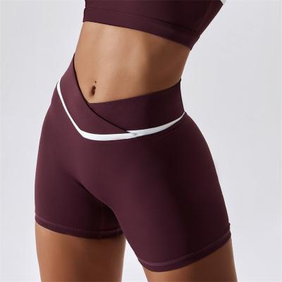 China Yoga V-Cross Activewear Compression Color Waist Fitness Sports Gym Breathable Contrast Soft Shorts for sale