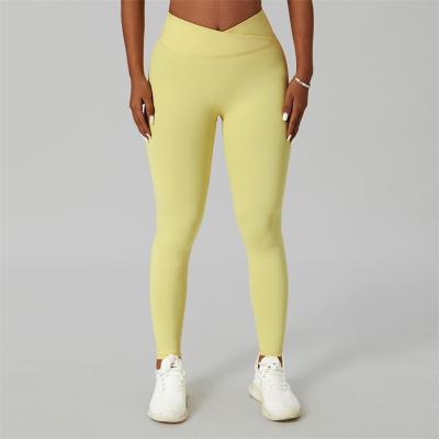 China Breathable Butter Soft Cross Waist Compression Pants Gym Fitness Workout Yoga Sports Gaiters For Women for sale