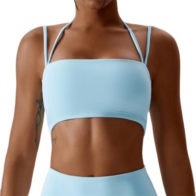 China Custom Logo Women's Sleeveless Thin Strappy Gym Yoga Tank Top Fitness Workout Sports Bra Breathable for sale