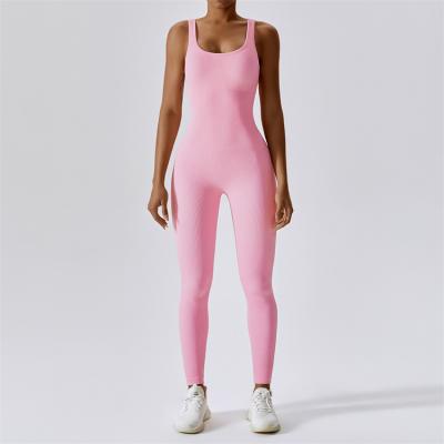 China Wholesale Breathable Women Fitness Sportswear Gym Workout Ribbed Sexy Bodycon Overalls Playsuits Jumpsuits for sale