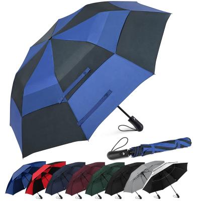 China 62 Inch Large Auto Open Oversized Vented Windproof Waterproof Umbrellas Minimalist Portable Double-Folding Double Canopy Golf Umbrella for sale