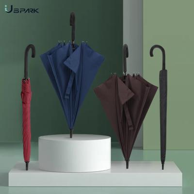 China High Quality 23 Inch High Quality Auto Open Plastic J Hook Curved Handle Straight Rain Umbrella for sale