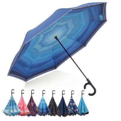 China CLASSIC Double Layer Inverted Umbrella With C-Shaped Handle Anti-UV Waterproof Windproof Straight Umbrella For Outdoor Car Rain Use for sale