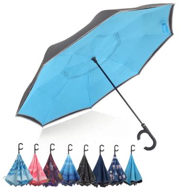 China Logo CLASSIC Blue Compact Summer Sky Storm Storm Double Hook Open Layers Inverted Reverse Umbrella for sale