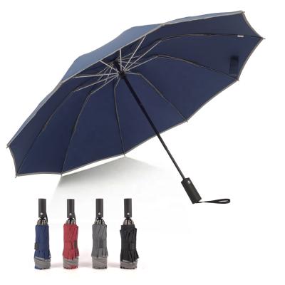 China Blue High Quality 23inch 10ribs Reversible Automatic Smart Windproof Compact Reverse 3 Fold Umbrella for sale