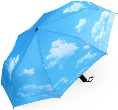 China High Quality Windproof Automatic Umbrellas Lightweight Travel Umbrella Blue Sky Compact Folding Design Reinforced Canopy Automatic Open End for sale