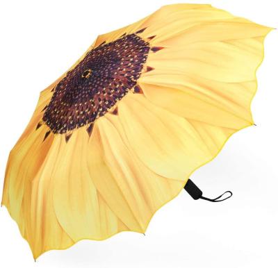 China High Quality Windproof Automatic Folding Umbrella With Sunflower Pattern Compact And Light Weight For Business Travel Wedding Gift for sale