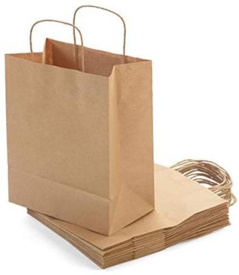 China Recycled Materials Kraft Paper Food Packaging Bag With Handle Handle Kraft Paper Bag For Clothing Shoes Grocery Kraft Paper Bag Food for sale