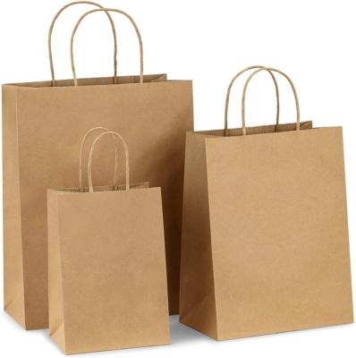 China Recycled Materials Handle Kraft Paper Bag For Clothing Shoes Grocery Kraft Paper Food Packaging Bag With Handle Kraft Paper Bag Food for sale