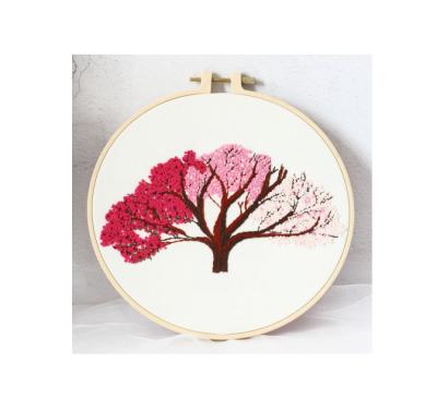 China 2022 Modern Art Creative Flowers Peach Blossom Tree Hand Embroidery Set and Plant Material Package Sewing Set for sale