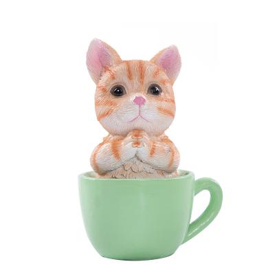 China Europe cat small creative cute animal friends co-workers decoration teacup doll table resin doll decoration gifts for sale