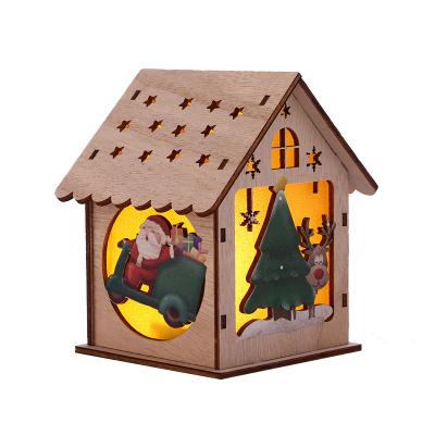 China Hot Selling Europe Christmas Decoration Ornaments LED Wooden Lighting Cottage Crafts Glowing Wooden Gifts for sale