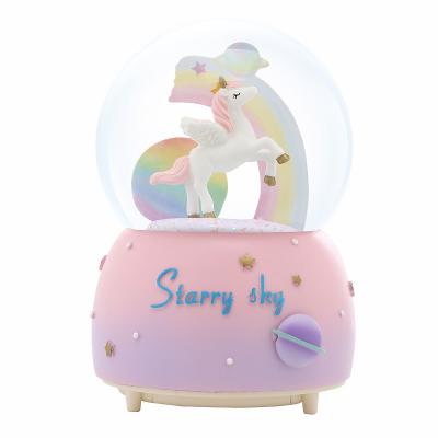 China Nordic Style Fantasy Girl Unicorn Crystal Ball Music Box Music Box Decoration Student Snowflake Water Polo Gift Birthday Gift for sale