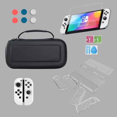 China Protective Game Controller 7 In 1 PC Storage OLED Switch Game Cover Crystal Protective Shell Set New Thickening Bag Set For Nintendo Switch for sale