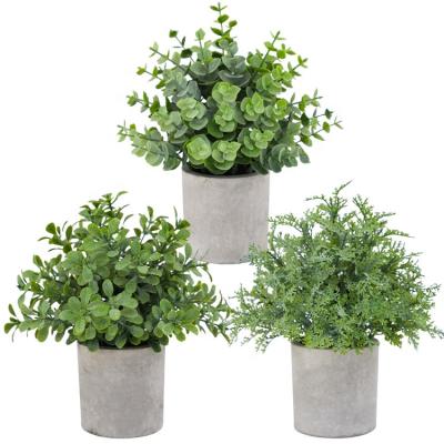 China Best Selling Mini Potted Plants Faux Potted Plastic Herbs Small House Eco-friendly Artificial Eucalyptus Plants for sale