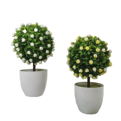 China Small Eco-friendly Plant Boxwood Plant Plastic Trees For Home Office Decor Potted Artificial Tree Grass Ball Bonsai for sale