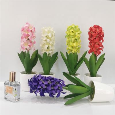 China Beautiful Small Colorful Decorative Hyacinth Flowers Artificial Flower Arrangements With Ceramic Pot For Hotel Home Decor Artificial Flowers for sale