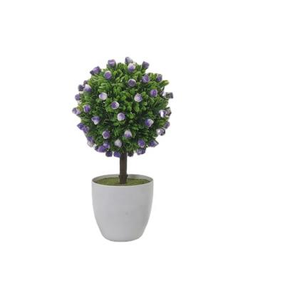 China High Quality Eco-friendly Potted Artificial Home Plastic Mini Artificial Grass Ball Tree Plants Decorative Planta In White Plastic Pot for sale